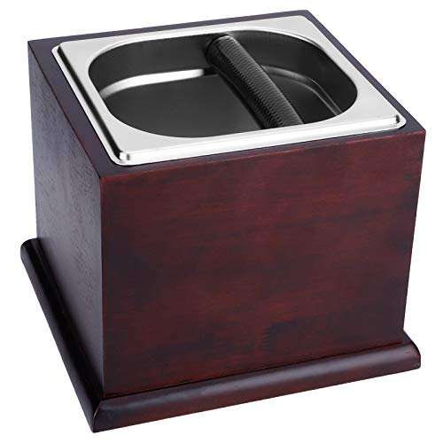 Knock Box, Fine Workmanship Wooden Base Coffee Knock Bin, Non-Slip Inner Wall Arc Angle Design for Home Pouring Coffee Grounds(Walnut Base + Powder slag Bucket Set, Large) 6