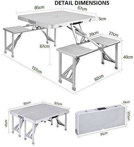 NAITRAZONE Outdoor Aluminium Portable Folding Camp Suitcase Picnic Table with 4 Seats and Umbrella (Multicolour) 4