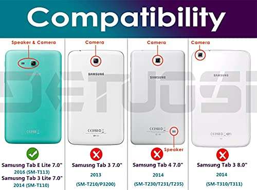 DETUOSI Rotating Case for Samsung Galaxy Tab 3 Lite 7.0" 2014 (SM-T110/ T113), 360° Swivel Multi-Angle Stand Folio Lightweight Leather Book Cover + Protective Hard Back Shell + Elastic Strap Closure 2