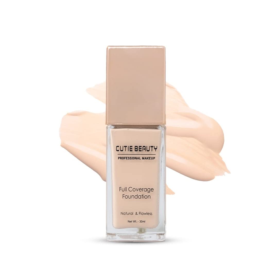Cutie Beauty High Performance Foundation | Water-Resistant | Medium to Buildable Coverage | Lightweight | Easy to Blend | Full Coverage Foundation | Matte finish - Shade (Natural, 30 ml) 1