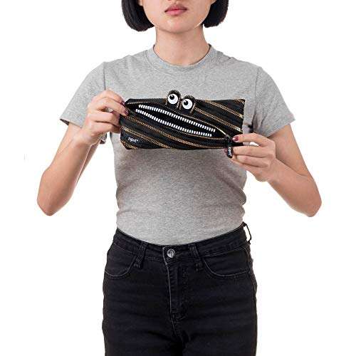 ZIPIT Monster Pencil Case for Kids, Cute Zipper Pouch for Boys Girls and Teens, Stationery Bag for School,Black & Gold 6