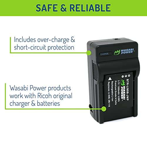 Wasabi Power DB-110 Battery (2-Pack) and Charger for Ricoh GR III, GR IIIx, Theta X, WG-6, and G900, G900 II, G900SE II 4