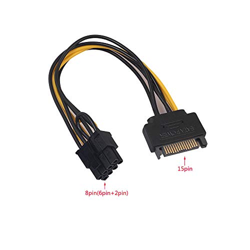 GGZZ 8 Pin PCIe to SATA 15 Pin Power Cable, 15-Pin SATA to 8 Pin PCI-Express Video Card Power Adapter Cable (20CM/2Pack) 5