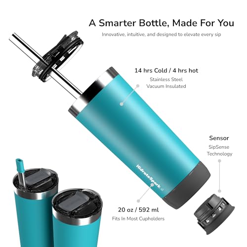 Hidrate Spark PRO Smart Tumbler with Lid & Straw – Insulated Stainless Steel – Tracks Water Intake with Bluetooth, LED Glow Reminder When You Need to Drink – 20oz, Sea Glass 3