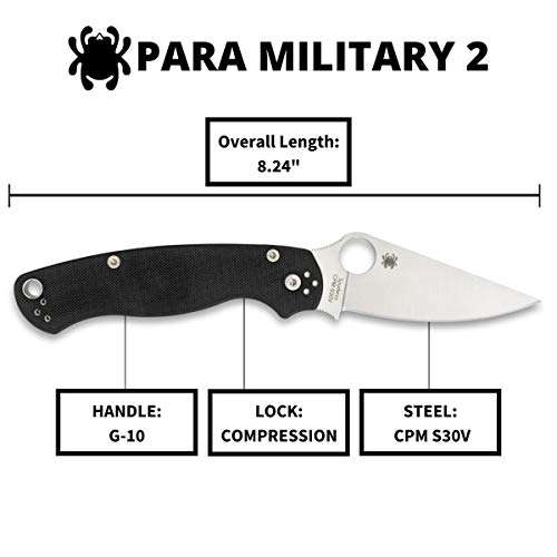Spyderco Para Military 2 Signature Left-Handed Knife with 3.42" CPM S30V Steel Blade and Durable G-10 Handle - PlainEdge - C81GPLE2 5