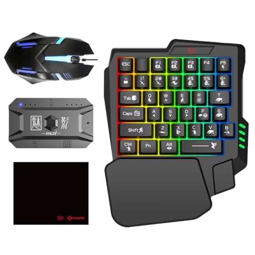 YOVDA One Handed Gaming Keyboard and Mouse Combo, with Gaming Mouse Converter, Rainbow Backlit 25 Keys Portable Small Mechanical Feel Keyboard Support Customize Button, for Android, PC Gamer 1