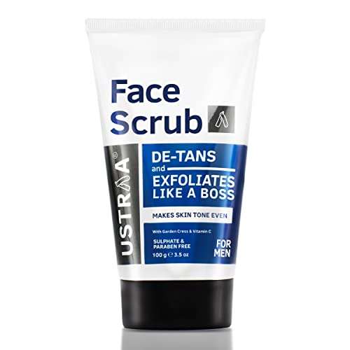 Ustraa Face Wash - Mint Cool - For Dry to Normal Skin - 100g | Reduces Moisture Loss | Removes Dirt & De-Tan Face Scrub for Men, 100g | Effective Tan Removal | with Walnut Granules | No SLS 5