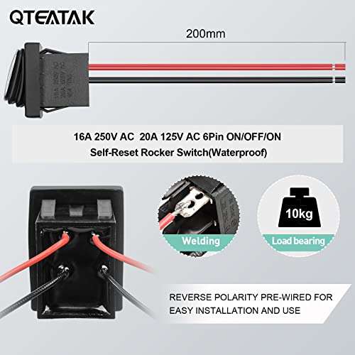 QTEATAK switches DPST AC/DC 20A-125V, 16A-250V, 30A-24V, 35A-12V, IP66 Waterproof on-Off, Glue Filled Waterproof, Kill Switch, Outdoor Electric Start Stop Pre-Wired Rocker Switch 5