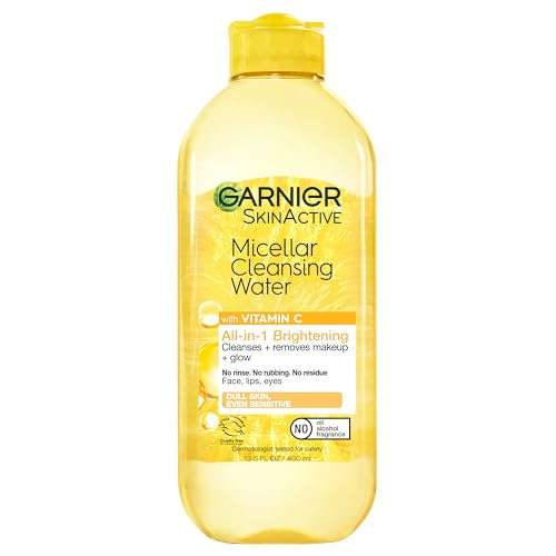 Garnier Micellar Water with Vitamin C, Facial Cleanser & Makeup Remover, Brightening & Hydrating, For All Skin Types, Vegan, Cruelty Free, 13.5 Fl Oz (400mL), 1 Count 1