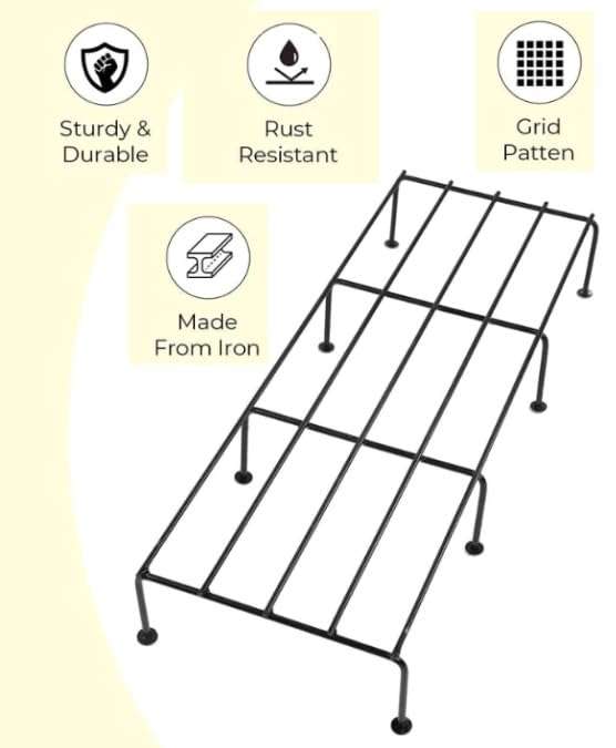 URBANMAALI Rectangular Metal indoor Outdoor Planter Stand, Flower Pot Rack for Home, Garden, Balcony - 24 inches (Black, Pack of 4) 3