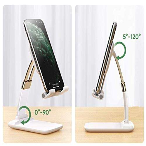 KPNG Foldable Cell Phone Stand, Fully Foldable Angle Height Adjustable Phone Holder Stand for Desk,Cradle,Desktop Tablet Stand Compatible with All Smartphones/iPhone/iPad/Tablets/Kindle (White) 6