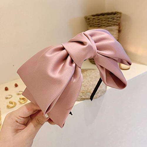 Large Hair Band Bow Headbands for Women and Girls,Solid Color Big Satin Ribbon French Barrette Hair Barrettes Hair Accessories,Pink 3