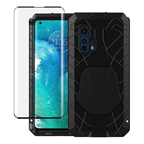 Foluu for Moto Edge+ Case, for Moto Edge Plus Case, Aluminum Metal Shockproof Bumper Frame Case Soft Rubber Silicone Military Heavy Duty Hard Case for Motorola Moto Edge+ 2020 (Black) 1