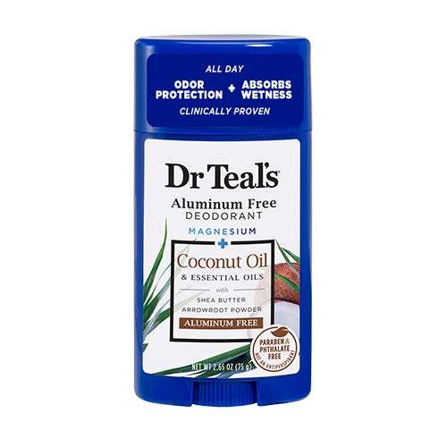 Dr Teal's Aluminum Free Deodorant Stick For Unisex Magnesium + Coconut Oil & Essential Oils, 75g | Paraben & Phthalate Free Roll On for Odour Protection & Absorbs Wetness 1
