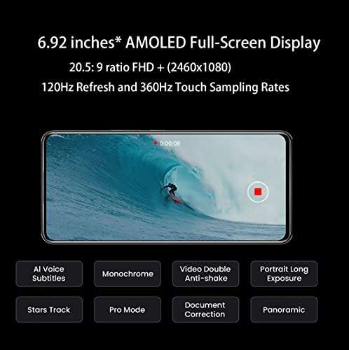 ZTE Axon 30 Smartphone- 5G Unlocked Android Cell Phone Snapdragon 870, 6.92'' 120HZ AMOLED Display, 64MP AI Quad-Camera,Under Screen Camera,4200mAH 65W Quick Charge,12GB+256GB,NFC,Aqua 4