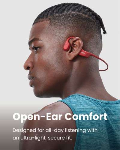 SHOKZ OpenRun - On Ear Bluetooth Bone Conduction Sport Headphones - Sweat Resistant Wireless Earphones for Workouts and Running - Built-in Mic, with Headband(Red) 3