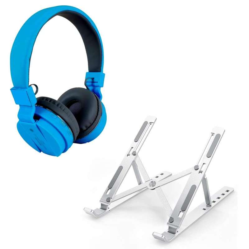 Cospex Combo Pack of 2 Items - Comfortable On-Ear Bluetooth Wireless Headphone, Adjustable Height Foldable Laptop Stand (1 Year Warranty) 1