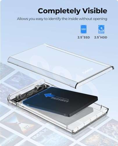 ORICO 2.5" External Hard Drive Enclosure, SATA III to USB Type-C for HDD/SSD - Tool Free Installation, Transparent Design, Supports UASP and up to 4TB [Hard Drive NOT Included] 2
