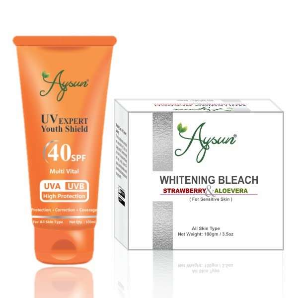 Aysun Combo Pack of UV Expert Youth Shield 40SPF & Strawberry-Aloevera Whitening Bleach Pack of 2 1