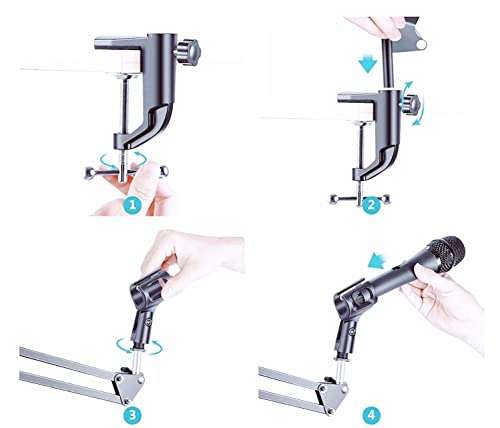 MARVELOUSLY Adjustable Microphone Suspension Boom Scissor Arm Stand, Max Load 1 KG Compact Mic Stand for Radio Broadcasting, Voice-Over, Stage and TV Stations 4