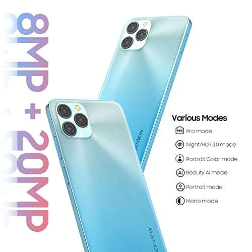 Unlocked Cell Phone, Blackview A95, 8GB+128GB/SD 1TB Expandable, 4G Dual SIM Unlocked Phones Android 11 Unlocked Smartphone, 18W Fast Charge 4380mAh Battery, 20MP+8MP Camera, 6.528" HD T-Mobile Phones 3