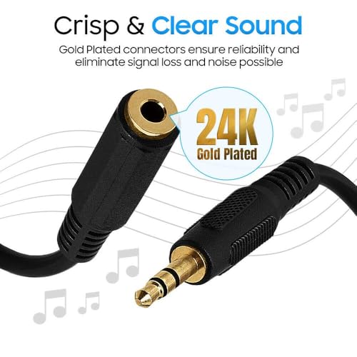Cmple - Headphone Extension Cable 6 Inches 3.5mm AUX Extension Cord Male to Female Stereo Audio Adapter Cable, 1/8 TRS Aux Extender Cable - Black 6