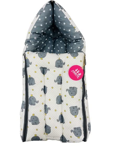 Fareto 3 in 1 Baby Bed, Sleeping Bag & Carry Nest, Cotton Baby Bedding for New Born (0-6 Months) (Gray Elephant) (Lightweight), Pack of 1 1