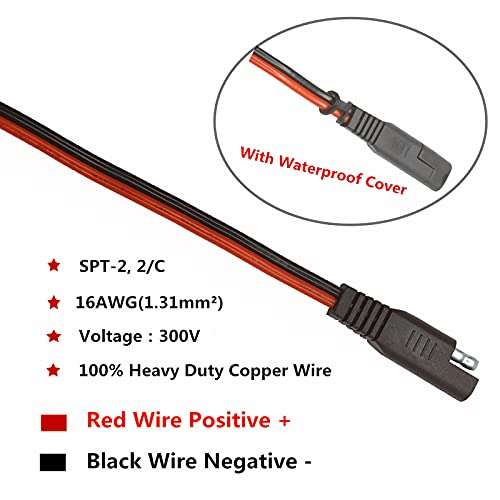 O Ring Terminal Cable - 2FT SAE Connector, Sae Plug to Battery Charger Cord, Solar Panel Cord Ring Terminal Harness Extension Adapter 12V 24V 2 Pin Quick Connect and Disconnect 10A (1 Pack) 4