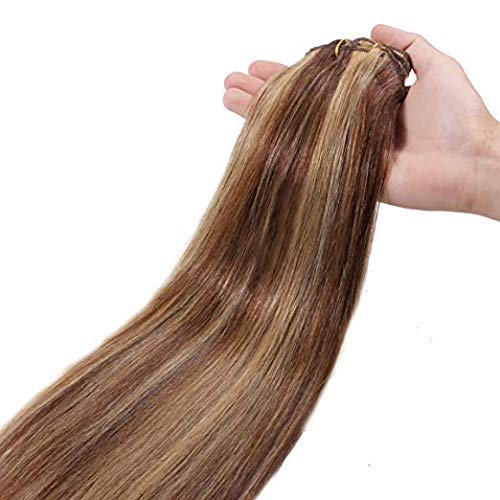 Majik 18 Inch Human Hair Extensions for Women, 50 Gram, 7 Pcs, Golden Highlighting (Free Hair Dryer, 4 Clips, Neem Wood Comb) 4