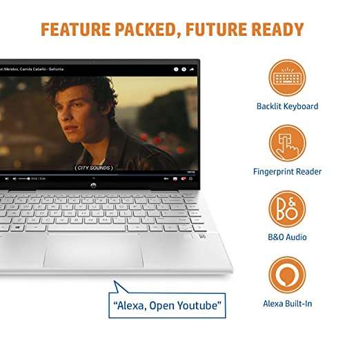 HP Pavilion X360 11th Gen Intel Core i7 14" (35.6cm) FHD Multitouch 2in1 Laptop (16Gb Ram/512Gb Ssd/B&O/Win 11 Home/FPR/Backlit Kb/Intel Iris Xe Graphics/Pen/Alexa/Ms Office/Silver/1.52Kg)14-Dy1047Tu 2