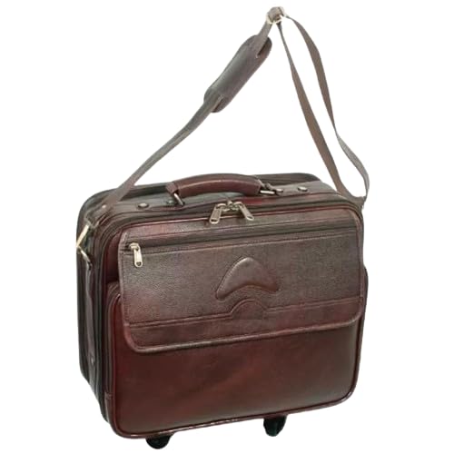 Drumstone Premium Real Leather Trolley Laptop Bag with Flexible Lightweight Design Office Executive Four Wheeler - Trolley Bag Flexible Light Weighted Handle Gift for Student Or Parent 4