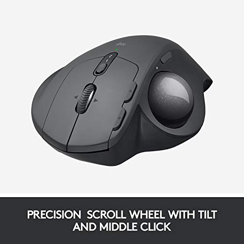 Logitech MX Ergo Wireless Trackball Mouse, Ergonomic Design, Move Content Between 2 Windows and Apple Mac Computers (Bluetooth or USB), Rechargeable 5