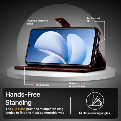 WOW IMAGINE Shock Proof Flip Cover Back Case Cover for Realme Narzo 80 Lite 4G | Realme C71 5G (Flexible | Leather Finish | Card Pockets Wallet & Stand | Chestnut Brown) 5