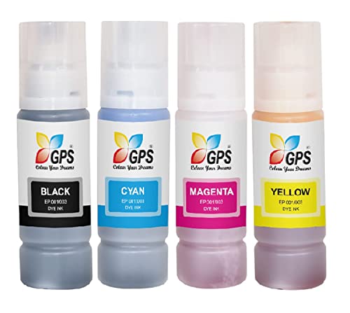 GPS Colour Your Dreams 003 Epson Ink Bottle Set: Original Black & Colored Ink for L3110, L3150, L3210, L3250 Ink Tank Printers (70ml x 4) 1
