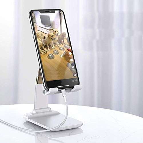 KPNG Foldable Cell Phone Stand, Fully Foldable Angle Height Adjustable Phone Holder Stand for Desk,Cradle,Desktop Tablet Stand Compatible with All Smartphones/iPhone/iPad/Tablets/Kindle (White) 4