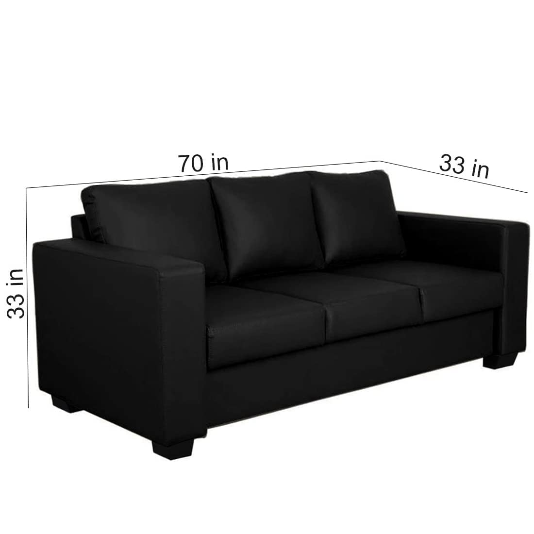 FURNY Harley 3 Seater Leatherette Sofa Set (Black) 3