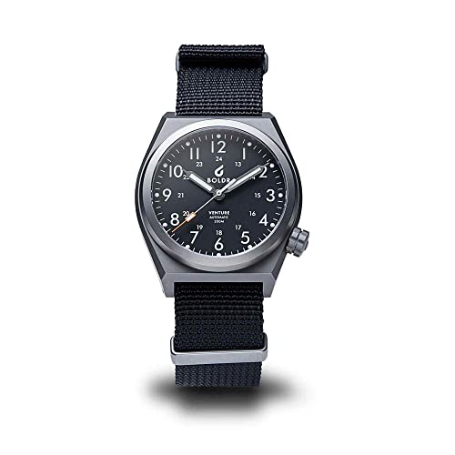 BOLDR Venture Automatic Watch for Men, 38mm Titanium Case, Nylon Strap, Water Resistant 200m - Carbon Black 1