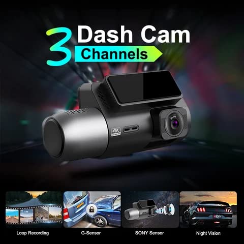 4K UHD Front Rear & Inside 3 Channel Dash Camera with Screen WiFi WDR & hardwire Full Set GPS Hardwire GSensor Loop Recording MicroSD Support 4