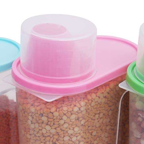 Kurtzy Cereal Dispenser Jars - (Pack of 5) Air-Tight Lid Multipurpose Storage Containers Set with Measuring Cups for Rice,Pulses,Grains Pet Foods - Home & Kitchen, Pets (2.5 litres Each) 6