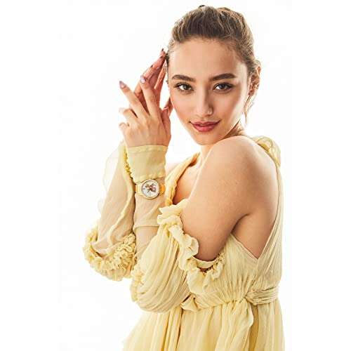 Citizen Women's Eco-Drive Disney Princess Belle Crystal Watch and Pin Gift Set in Gold tone Stainless Steel, Beauty and The Beast Mother of Pearl Dial (Model: FE7048-51D) 2