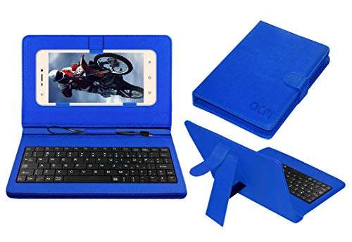ACM Keyboard Case Compatible with Intex Aqua Hd 5.5 Mobile Flip Cover Stand Plug & Play Device for Study & Gaming Blue 1