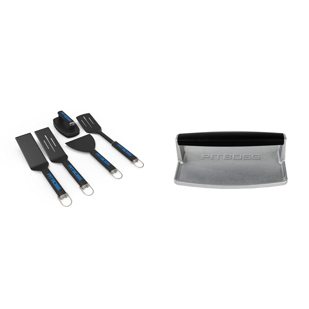 PIT BOSS Ultimate Griddle Tool Kit 5-Piece, Black & 40431 Griddle Press, Silver 1