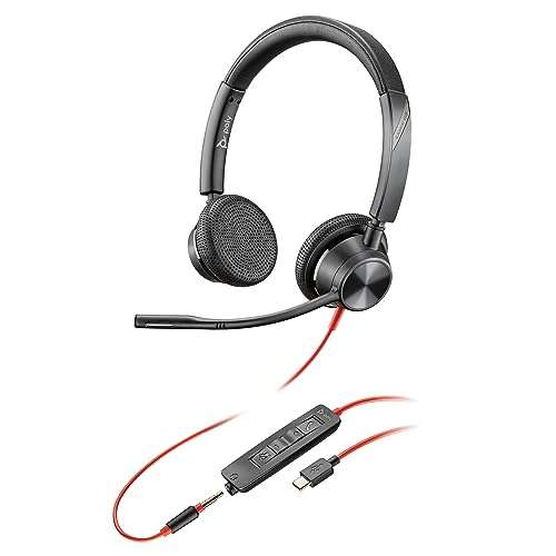 Poly Blackwire 3325 Wired Headset (Plantronics) – Flexible Microphone Boom – Hi-fi Stereo - Connect to PC/Mac/Mobile via USB-C, USB-A, or 3.5 mm - Works with Teams, Zoom - Amazon Exclusive 1