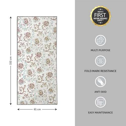 Welspun Wonder-Full Polyster 981 GSM Runner, Dining Table/Indoor Floor Runner Carpet for Bedroom - Anti Skid Runner (Beige - ‎2 X 5 Feet) 6