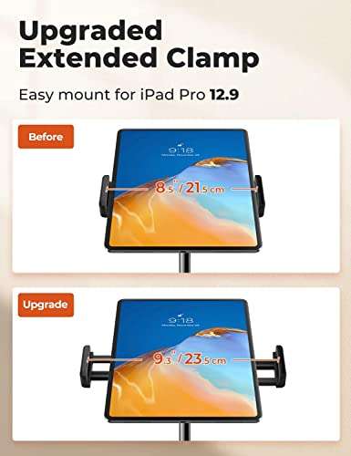 proffisy iPad Stand 21" Height Adjustable Tablet Stand for Table with 360 Degree Rotation Heavy Duty Aluminum Tablet Stand for iPad Pro Air Mini Samsung Lenovo Tab Xiaomi Pad and Cellphone,Black 6