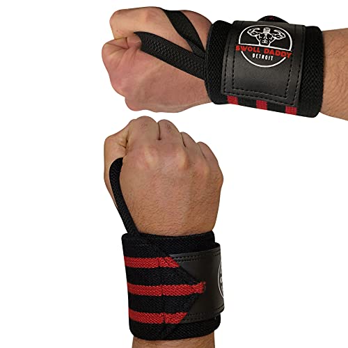 Swoll Daddy Wrist Wraps - 18" Premium Grade with Thumb Loops - Wrist Support Brace - Men & Women - Strength Training, Crossfit, Powerlifting, Weight Lifting (Black/Red) 1
