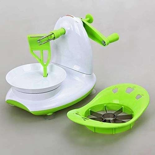 Betzila Apple Slinky Peeler Corer Cutter Manual Machine Manual Firm Pedestal Fruit Apple Peeler + Apple Cutter Corer Machine, White and Green, ABS Plastic 2