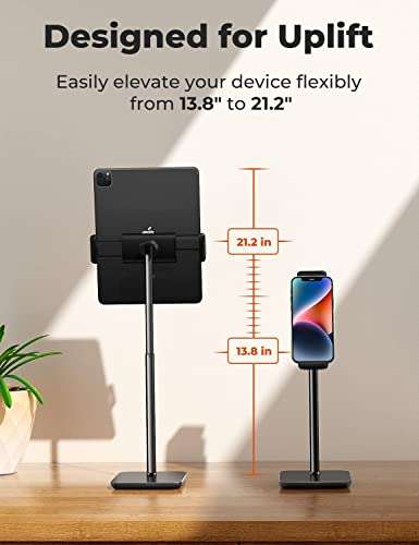 proffisy iPad Stand 21" Height Adjustable Tablet Stand for Table with 360 Degree Rotation Heavy Duty Aluminum Tablet Stand for iPad Pro Air Mini Samsung Lenovo Tab Xiaomi Pad and Cellphone,Black 2