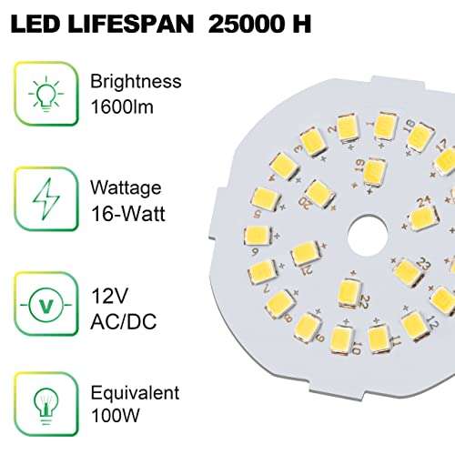 12V LED Light Bulbs, 100W-120W Equivalent, Daylight 5000K, 16W 1600 Lumens, 12 Volt AC/DC, Non-Dimmable, E26 Base, Low Voltage Light Bulbs for Boat, RV, Shed, Off Grid Cabin, and Solar Power, 2-Pack 2