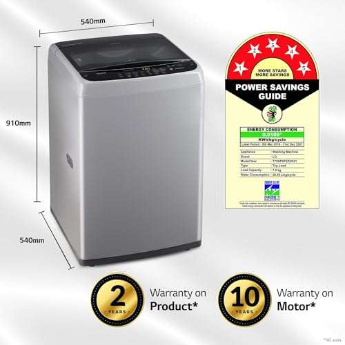 LG 7 Kg 5 Star Inverter TurboDrum Fully Automatic Top Loading Washing Machine (T70SPSF2Z, Waterfall Circulation, Smart Motion, Middle Free Silver) 6